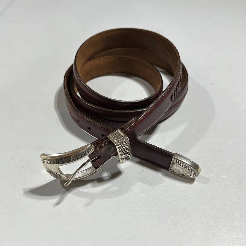 Brighton Onyx Brown Leather Western Belt Braided Silver Buckle Vintage Mens 54
